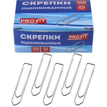 Скрепки металлические прямоуг. профиль оцинк. 25 мм 100шт в карт.кор.