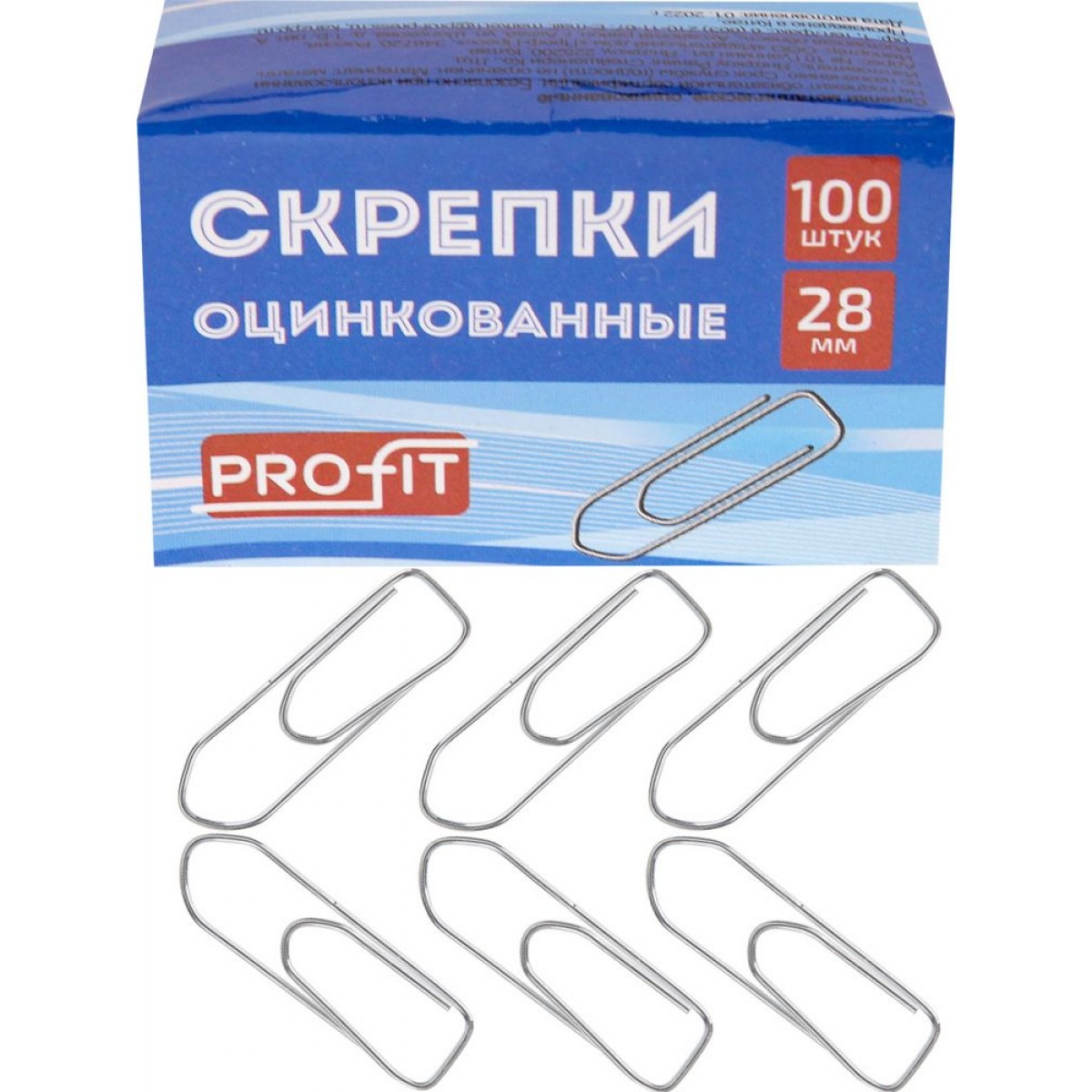 Скрепки металлические прямоуг. профиль оцинк. 28 мм  100шт в карт.кор.
