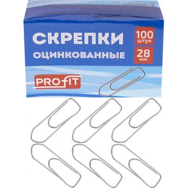 Скрепки металлические прямоуг. профиль оцинк. 28 мм  100шт в карт.кор.