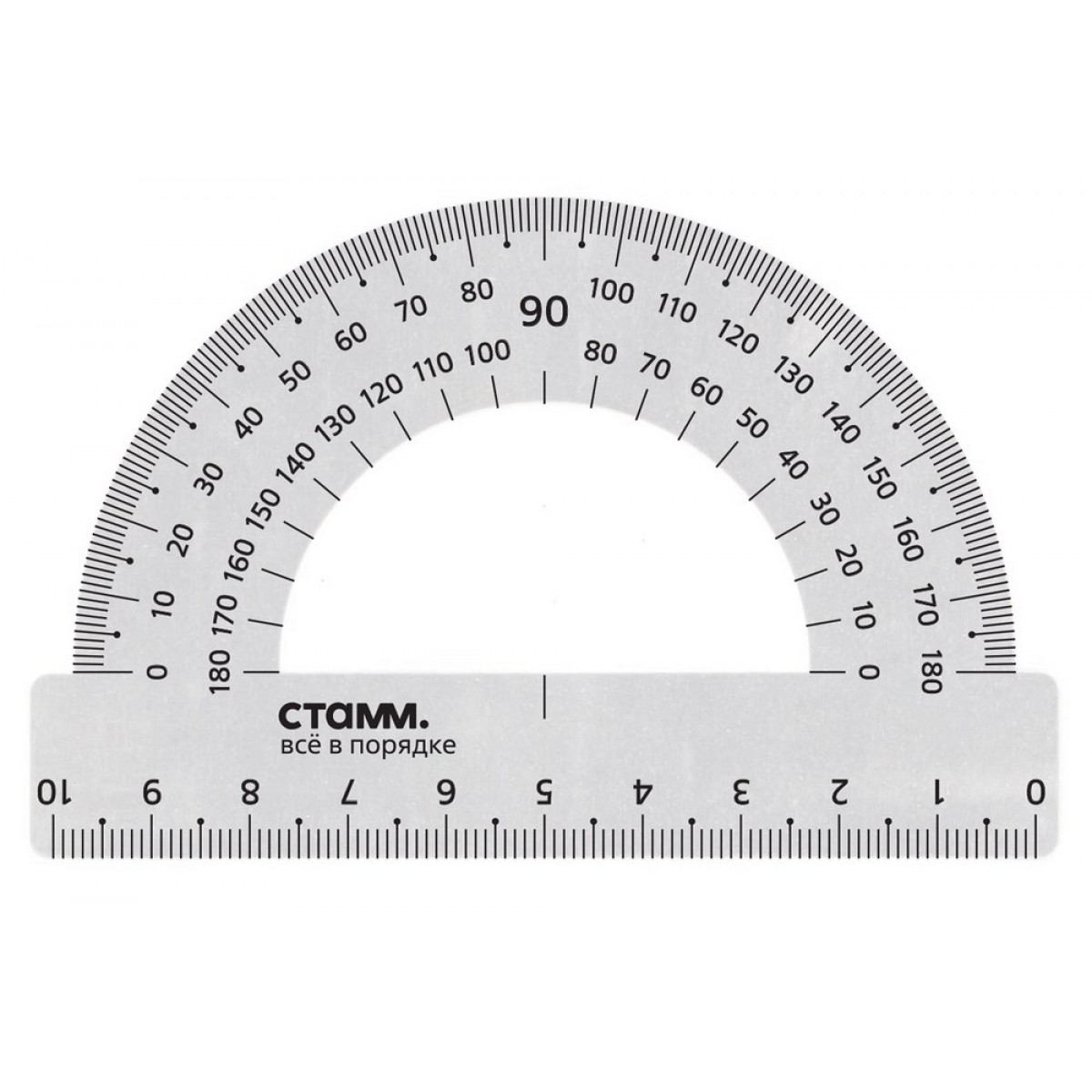 Транспортир 10см, 180° СТАММ, металлический